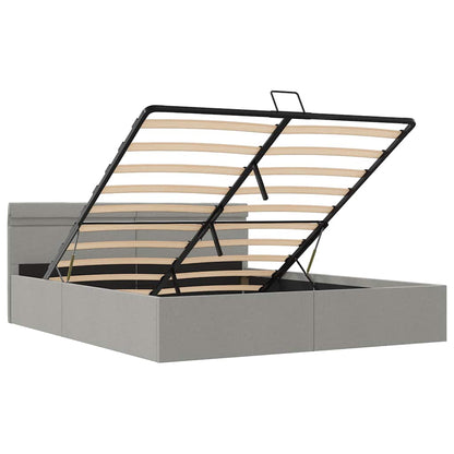 Bett mit Bettkasten Hydraulisch LED Hellgrau Stoff 160x200 cm