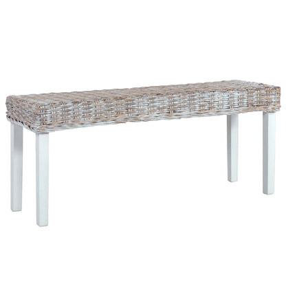 Sitzbank 110 cm Weiß Natur Kubu-Rattan und Massivholz Mahagoni