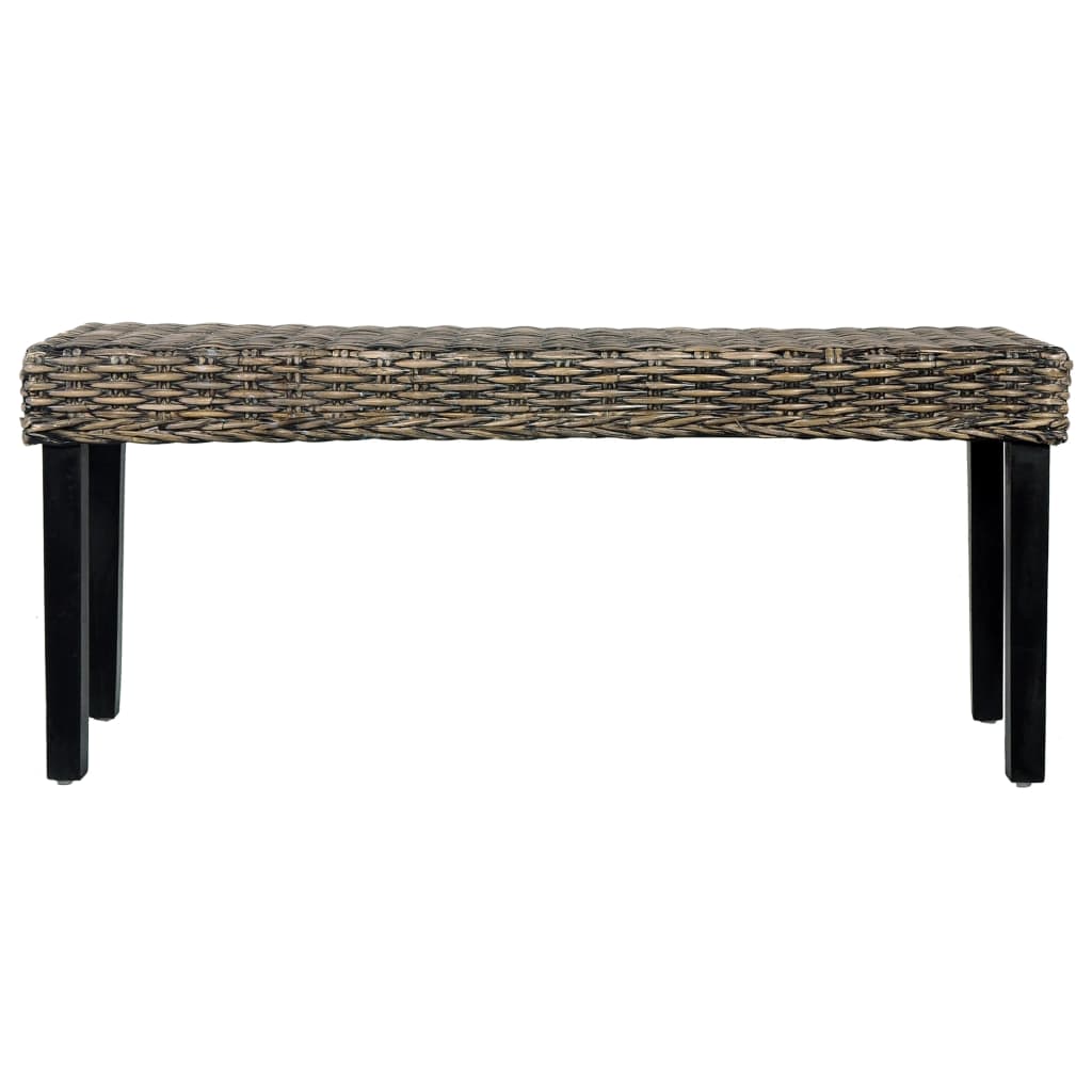 Sitzbank 110 cm Schwarz Natur Kubu-Rattan und Massivholz Mahagoni