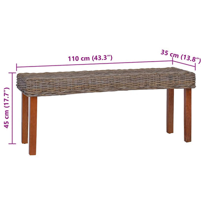 Sitzbank 110 cm Natur Kubu-Rattan und Massivholz Mahagoni
