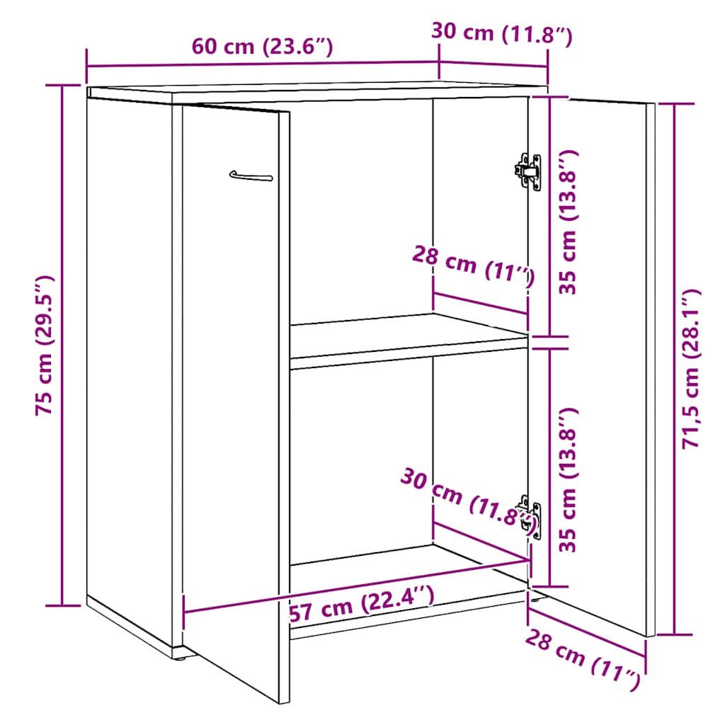 Sideboard Betongrau 60x30x75 cm Holzwerkstoff