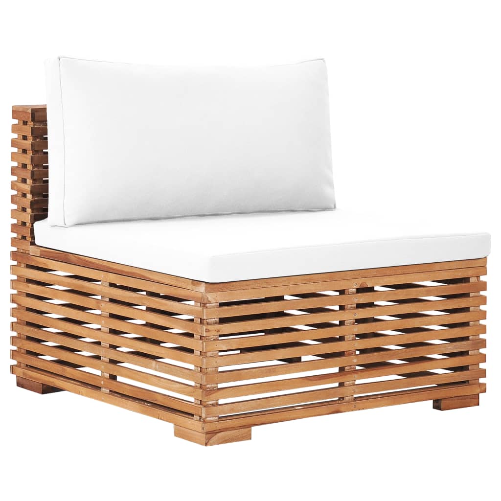 Garten-Mittelsofa mit Cremeweißer Auflage Massivholz Teak