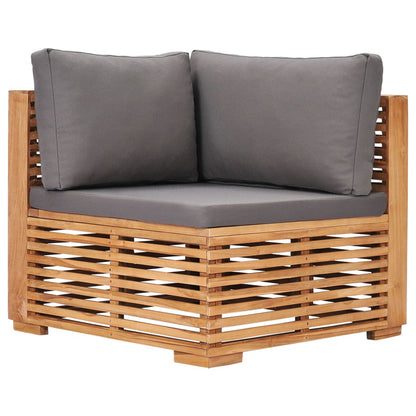 Garten-Ecksofa mit Grauer Auflage Massivholz Teak