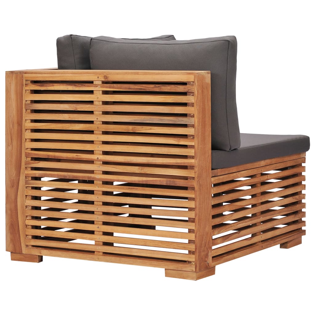 Garten-Ecksofa mit Grauer Auflage Massivholz Teak