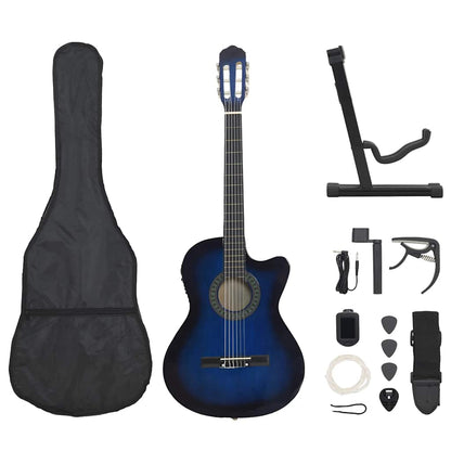 12-tlg. Western Gitarren-Set mit Equalizer und 6 Saiten Blau