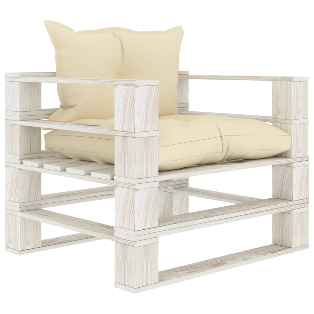 Garten-Palettensofa mit Kissen in Creme Holz