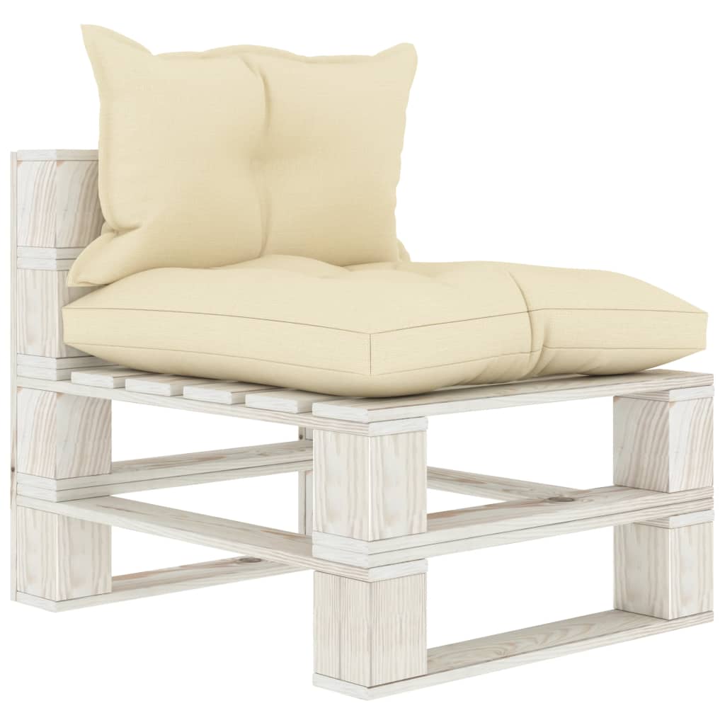Garten-Paletten-Mittelsofa mit Kissen in Creme Holz