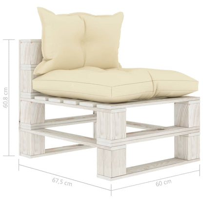 Garten-Paletten-Mittelsofa mit Kissen in Creme Holz