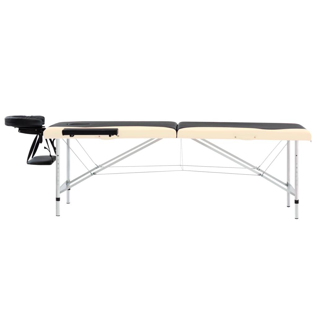 Massageliege Klappbar 2-Zonen Aluminiumgestell Schwarz Beige