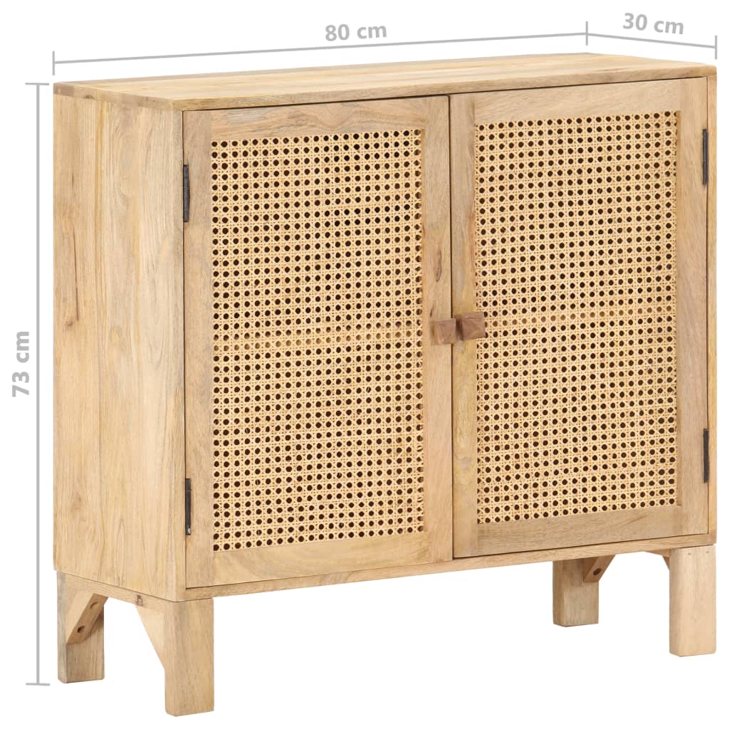 Sideboard 80x30x73 cm Mango Massivholz und Rohrgeflecht