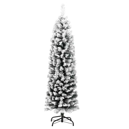 Künstlicher Weihnachtsbaum Schlank mit Schnee Grün 150 cm PVC