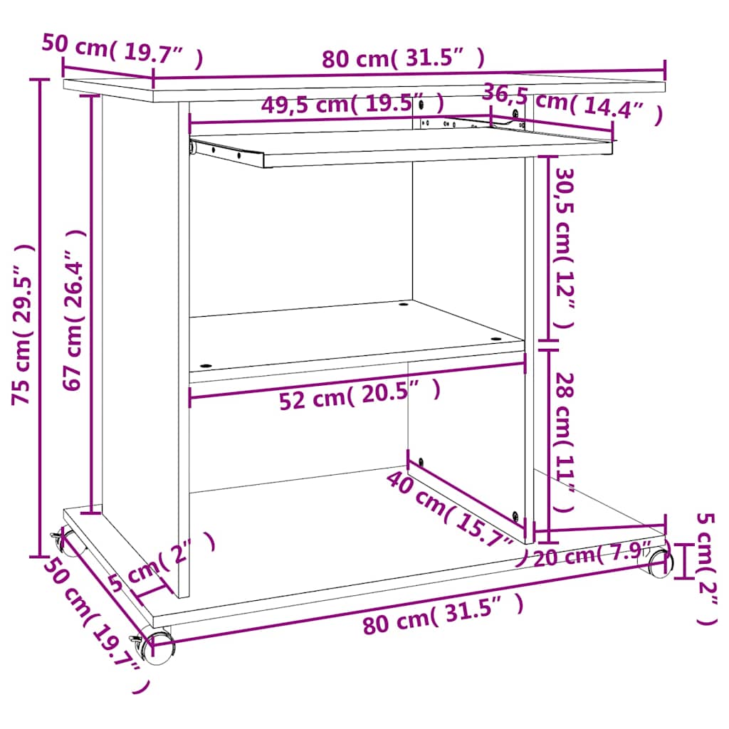 Schreibtisch Sonoma-Eiche 80x50x75 cm Holzwerkstoff