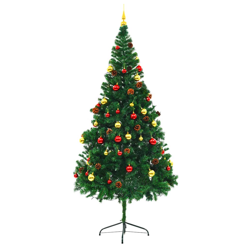 Künstlicher Weihnachtsbaum mit Beleuchtung & Kugeln Grün 210 cm