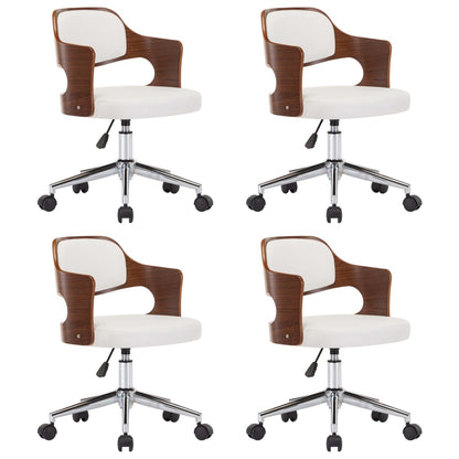 Drehbare Esszimmerstühle 4 Stk. Weiß Bugholz und Kunstleder