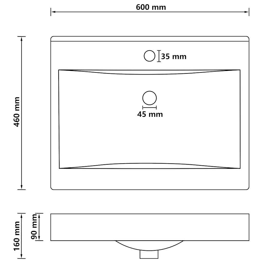 Luxus-Waschbecken mit Hahnloch Matt-Schwarz 60x46 cm Keramik