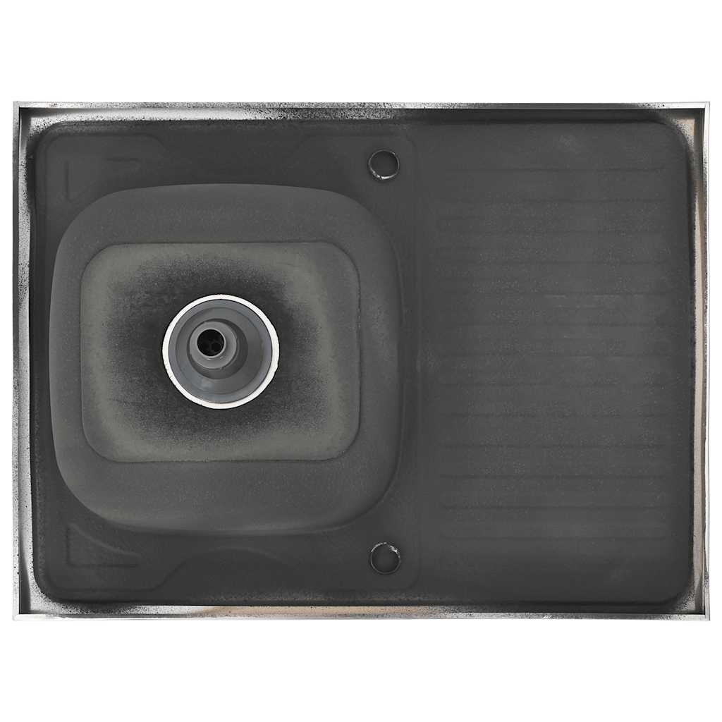 Spüle mit Abtropffläche Set Silbern 800x600x155 mm Edelstahl