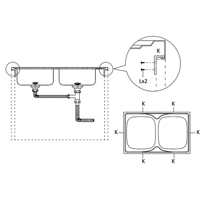 Doppelspüle Silbern 1200x500x155 mm Edelstahl