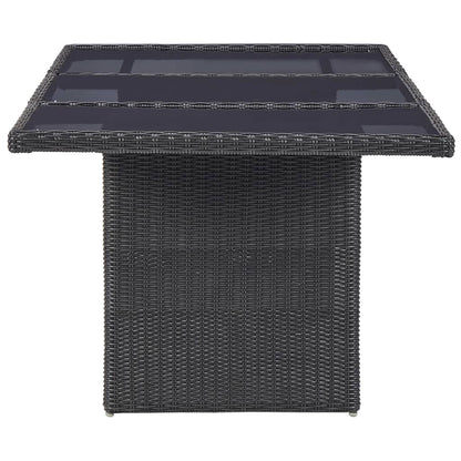 Garten-Esstisch Schwarz 200x100x74 cm Glas und Poly Rattan