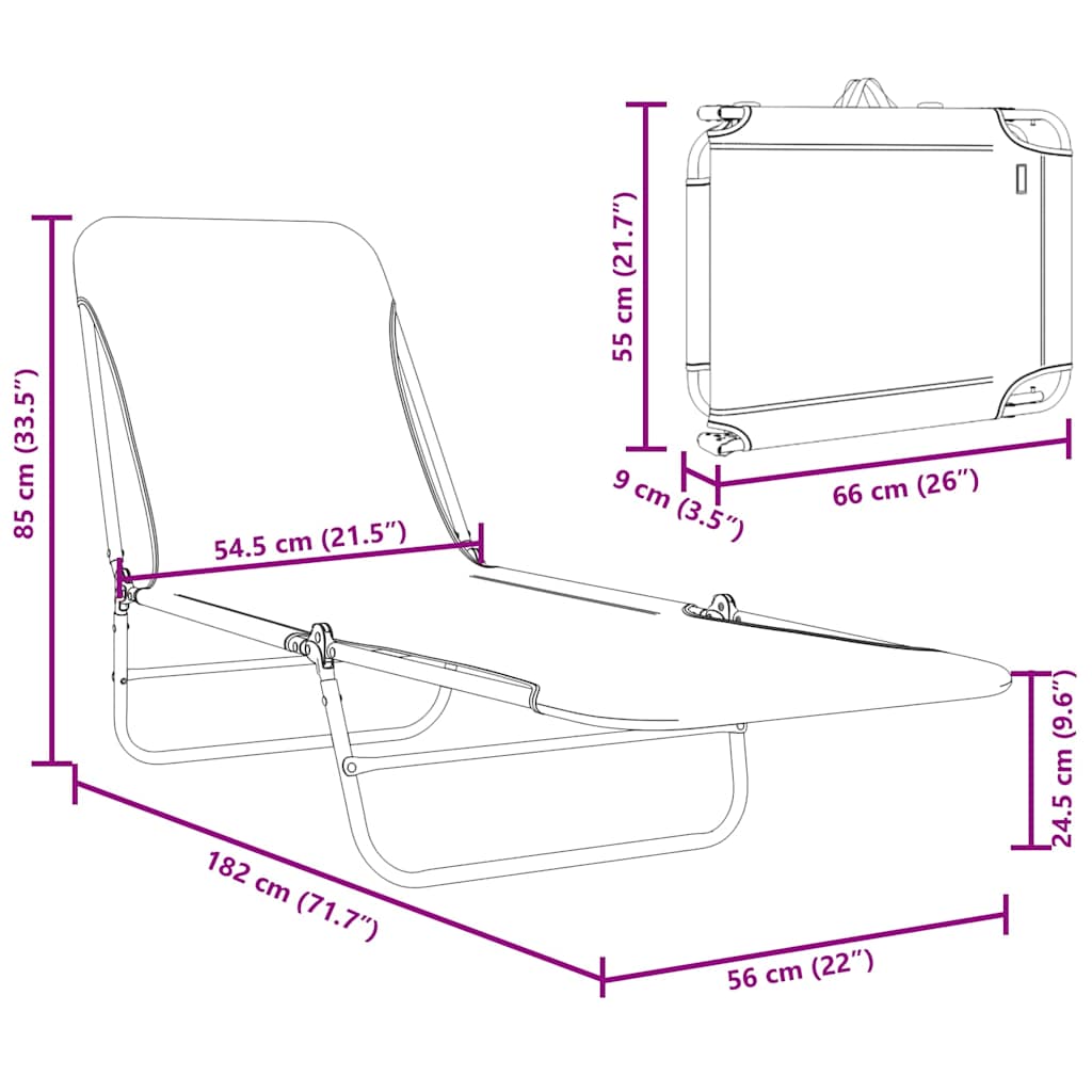 Klappbare Sonnenliegen 2 Stk. Stahl und Stoff Blattmuster
