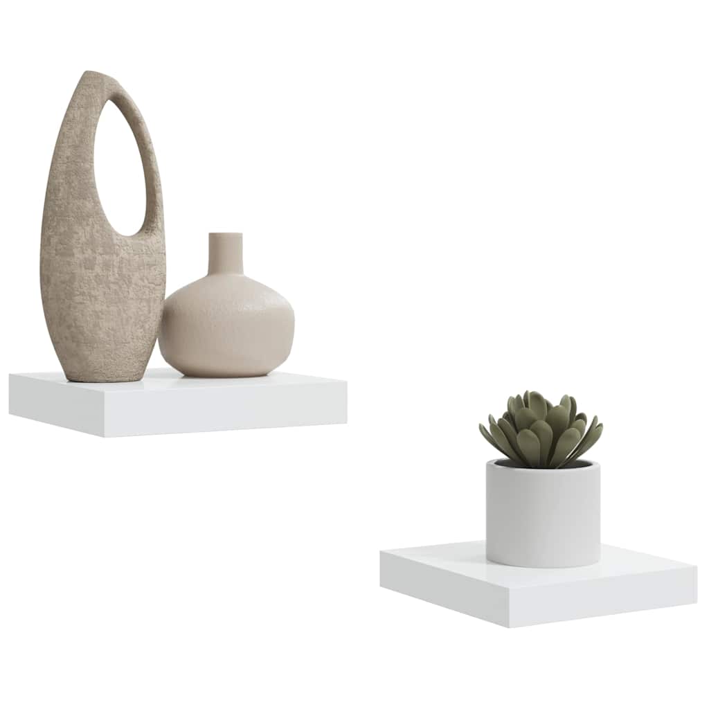 Schweberegale 2 Stk. Hochglanz-Weiß 23x23,5x3,8 cm MDF