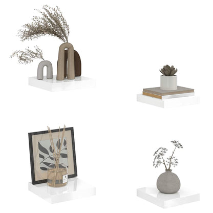 Schweberegale 4 Stk. Hochglanz-Weiß 23x23,5x3,8 cm MDF