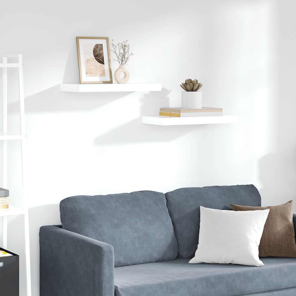 Schweberegale 2 Stk. Hochglanz-Weiß 50x23x3,8 cm MDF