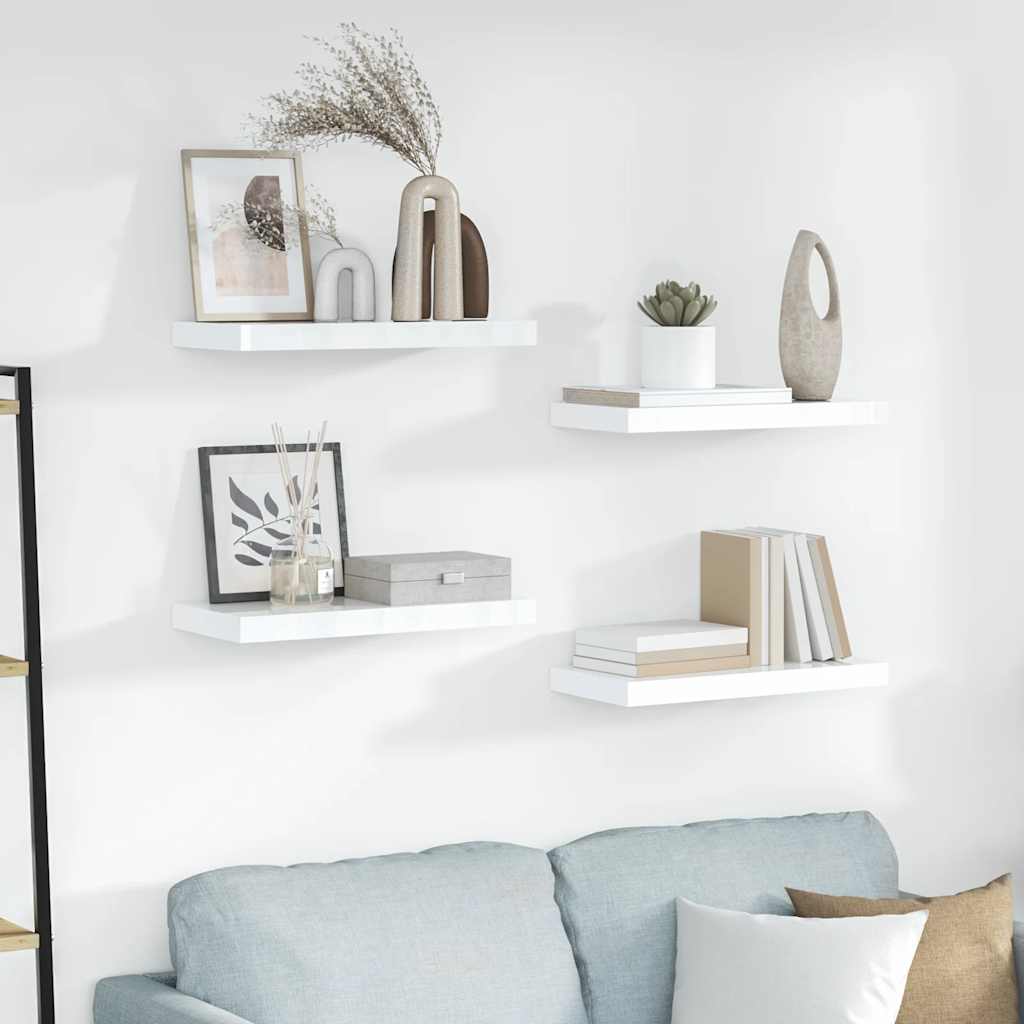 Schweberegale 4 Stk. Hochglanz-Weiß 50x23x3,8 cm MDF