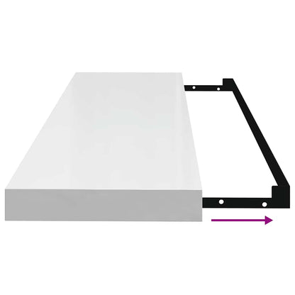 Schweberegale 2 Stk. Hochglanz-Weiß 90x23,5x3,8 cm MDF