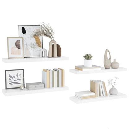 Schweberegale 4 Stk. Hochglanz-Weiß 90x23,5x3,8 cm MDF