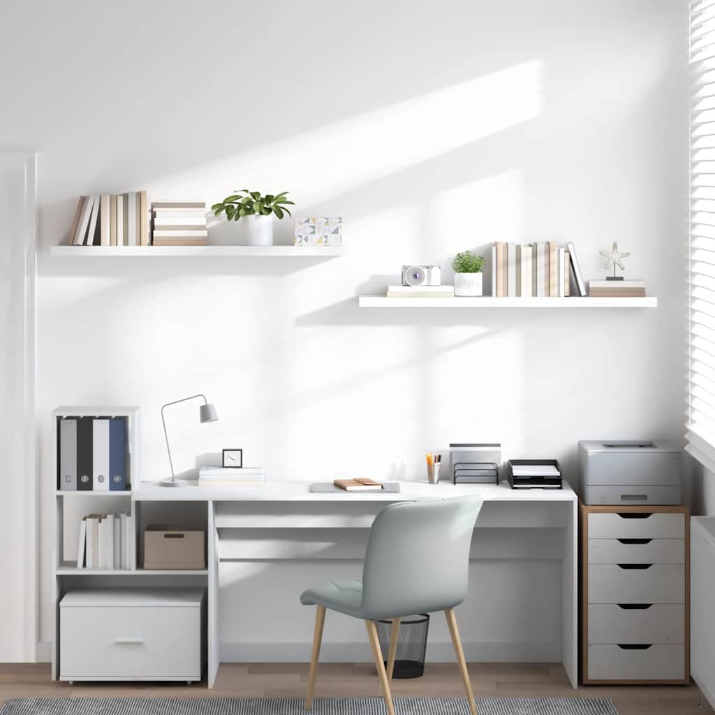 Schweberegale 2 Stk. Hochglanz-Weiß 120x23,5x3,8 cm MDF