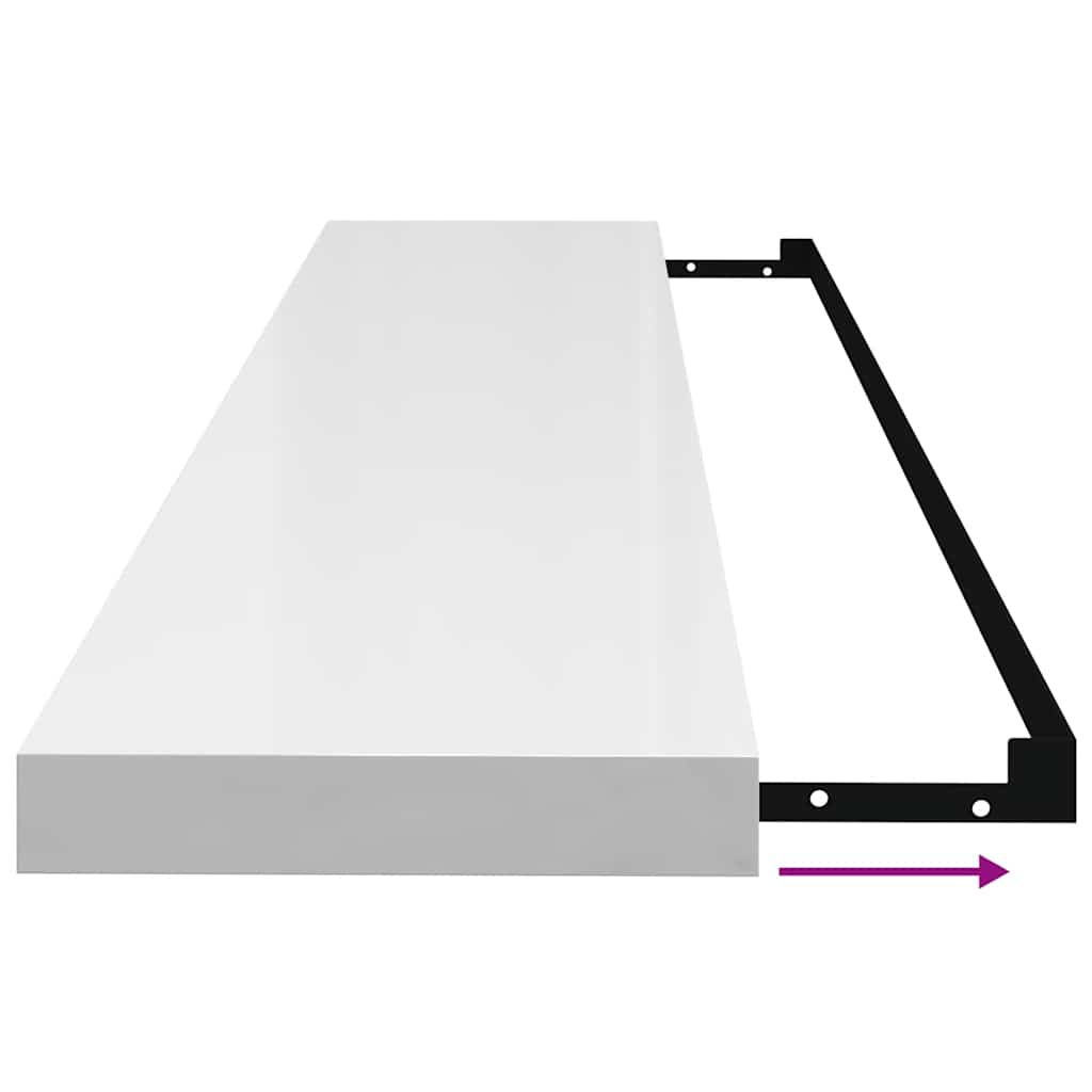 Schweberegale 2 Stk. Hochglanz-Weiß 120x23,5x3,8 cm MDF