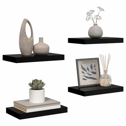 Schweberegale 4 Stk. Hochglanz-Schwarz 40x23x3,8 cm MDF