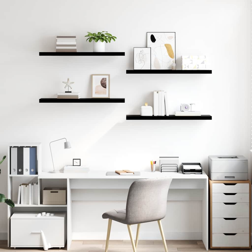 Wandregale Schwebend 4 Stk. Hochglanz-Schwarz 90x23,5x3,8cm MDF