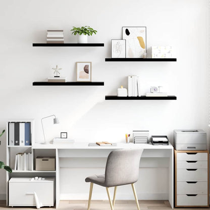 Wandregale Schwebend 4 Stk. Hochglanz-Schwarz 90x23,5x3,8cm MDF