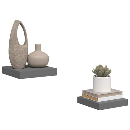 Schweberegale 2 Stk. Hochglanz-Grau 23x23,5x3,8 cm MDF