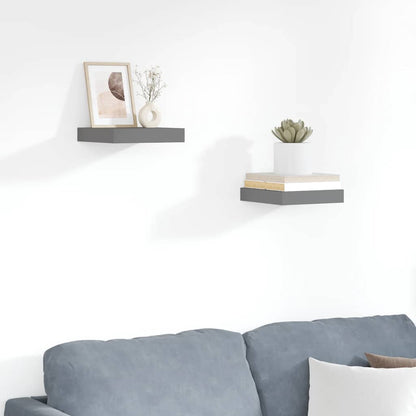 Schweberegale 2 Stk. Hochglanz-Grau 23x23,5x3,8 cm MDF