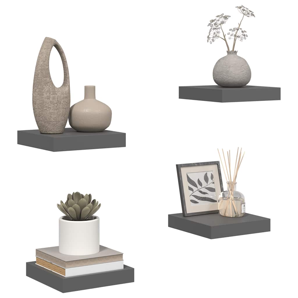 Schweberegale 4 Stk. Hochglanz-Grau 23x23,5x3,8 cm MDF