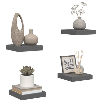 Schweberegale 4 Stk. Hochglanz-Grau 23x23,5x3,8 cm MDF