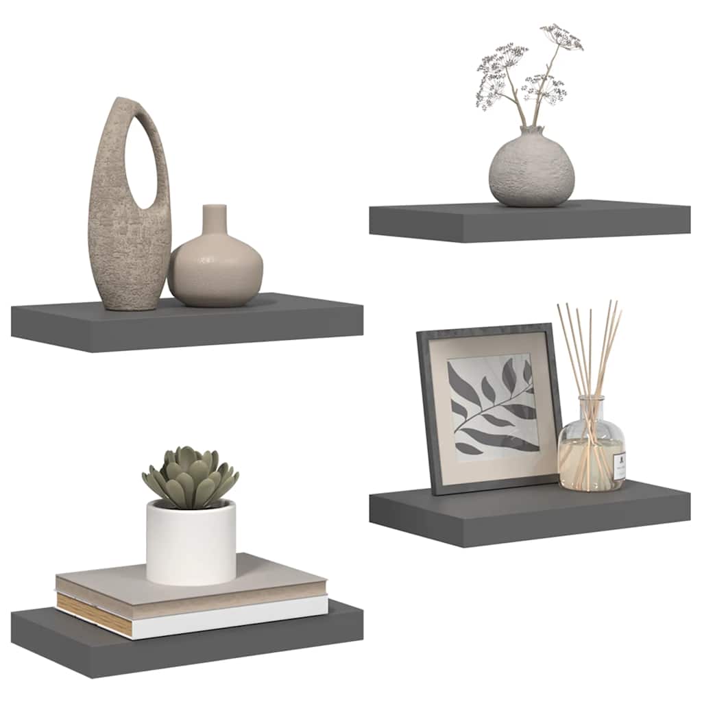 Schweberegale 4 Stk. Hochglanz-Grau 40x23x3,8 cm MDF