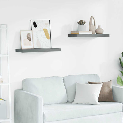 Schweberegale 2 Stk. Hochglanz-Grau 60x23,5x3,8 cm MDF