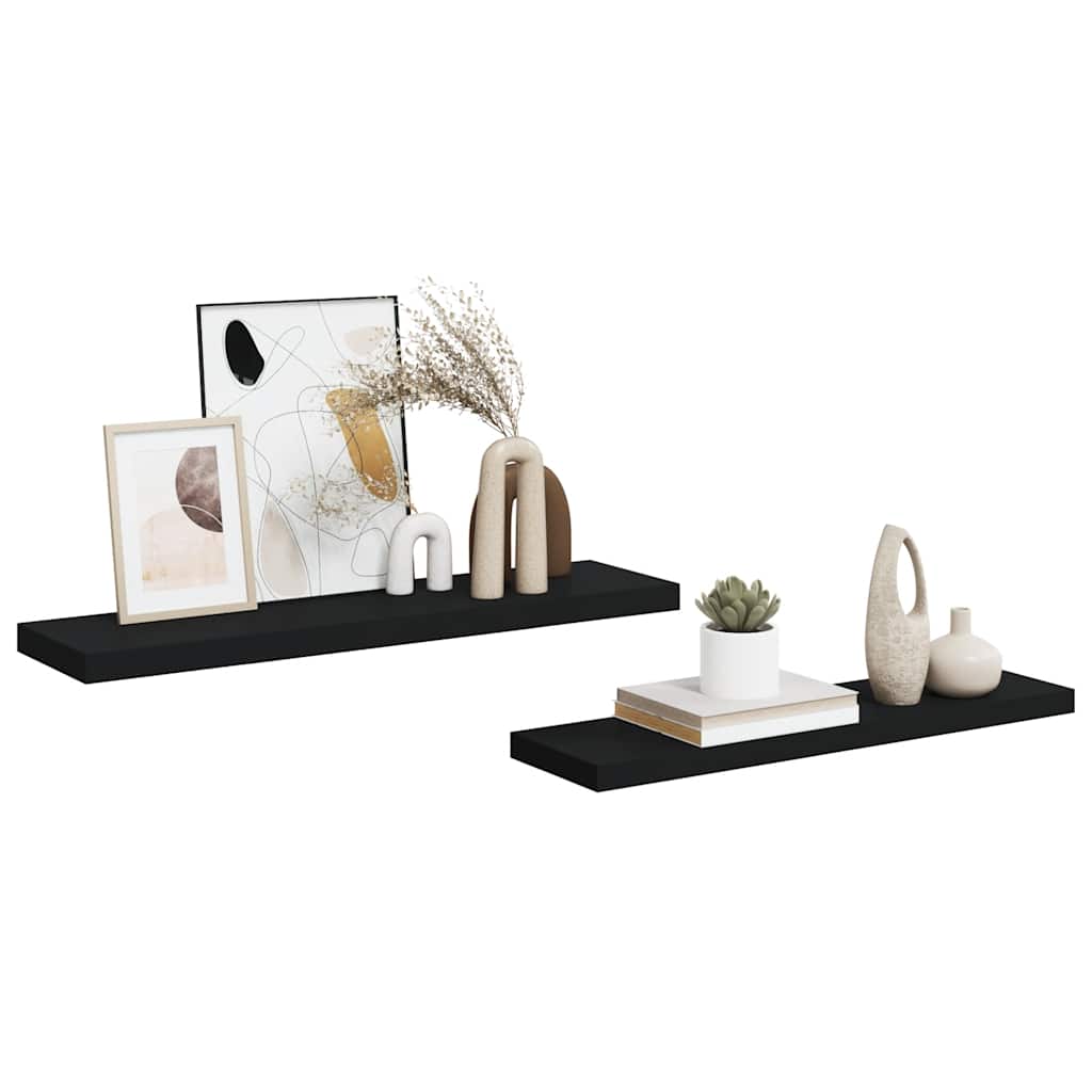 Schweberegale 2 Stk. Schwarz 90x23,5x3,8 cm MDF