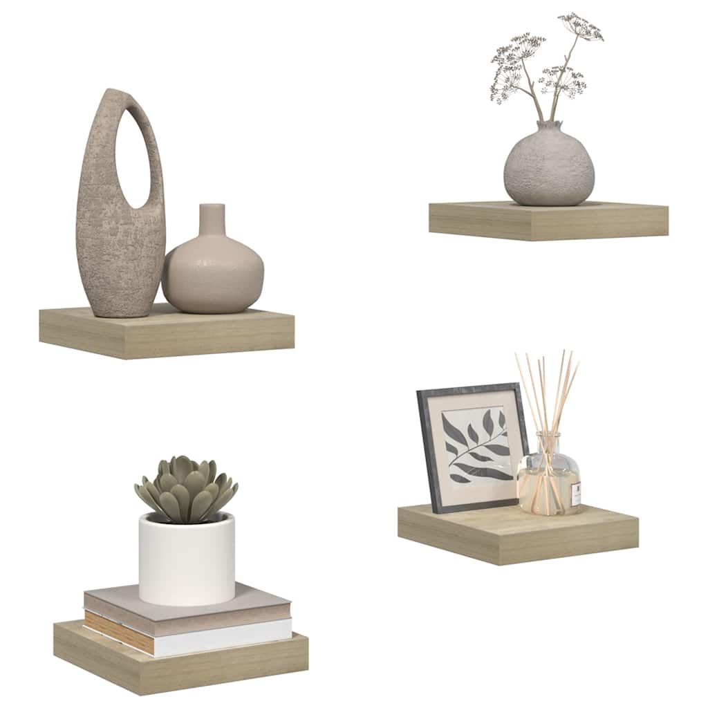 Schwebende Wandregale 4 Stk. Eichefarben 23x23,5x3,8cm MDF