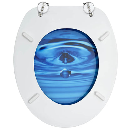 Toilettensitze mit Deckel 2 Stk. MDF Blau Wassertropfen-Design