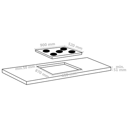 Glaskeramik-Kochfeld mit 5 Platten Touch Control 90cm cm 8500 W