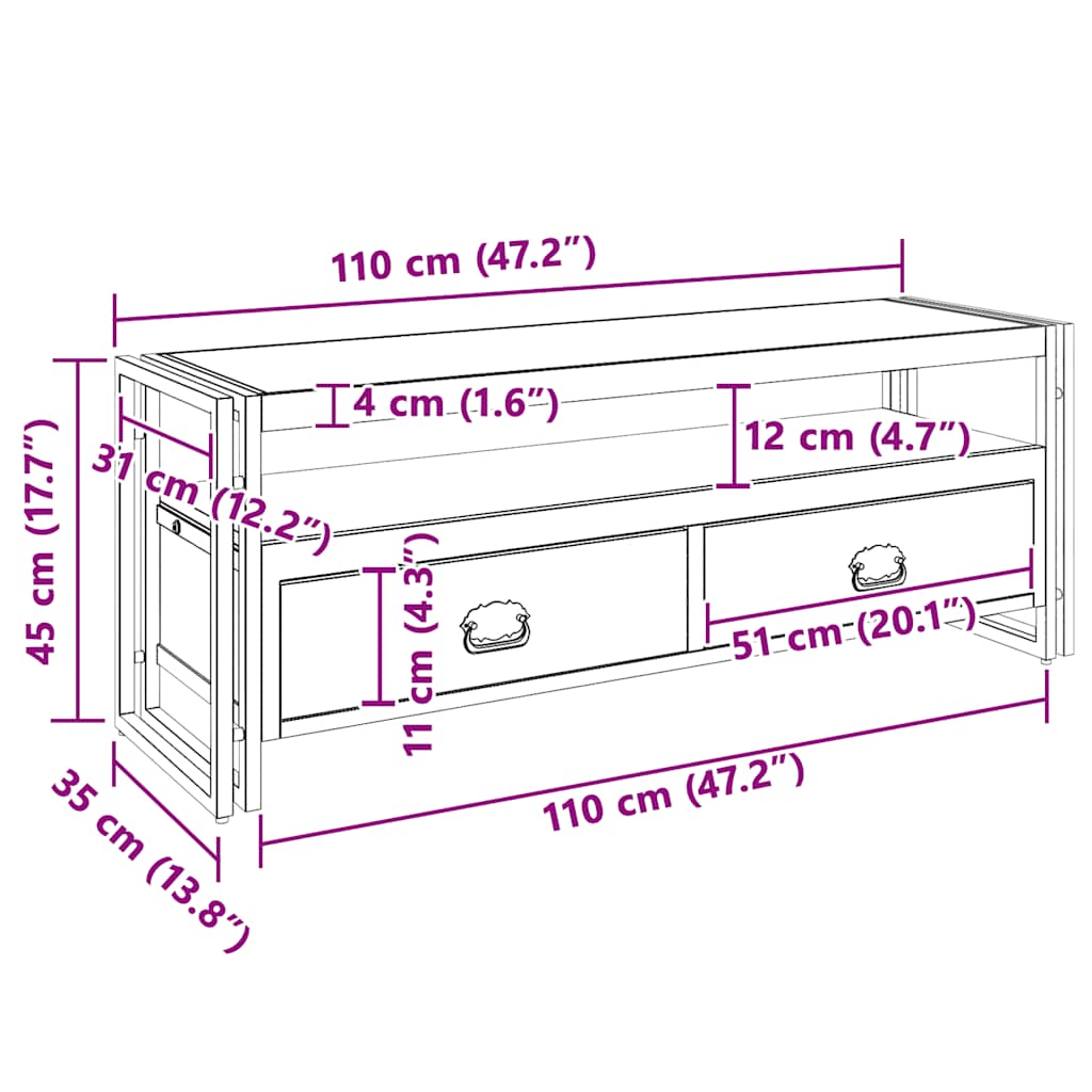 TV-Schrank 120x35x45 cm Massivholz Honigfarben
