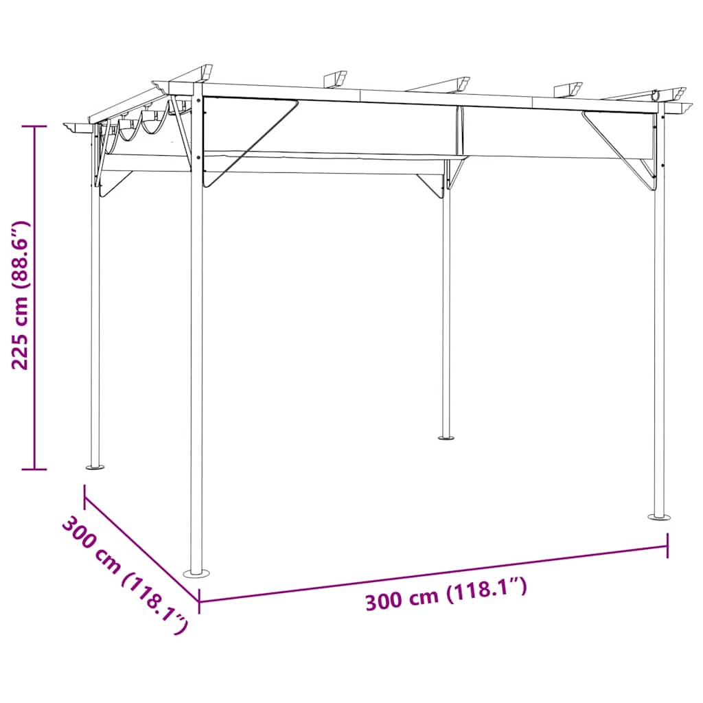 Pergola mit Ausziehbarem Dach Anthrazit 3x3 m Stahl 180 g/m²