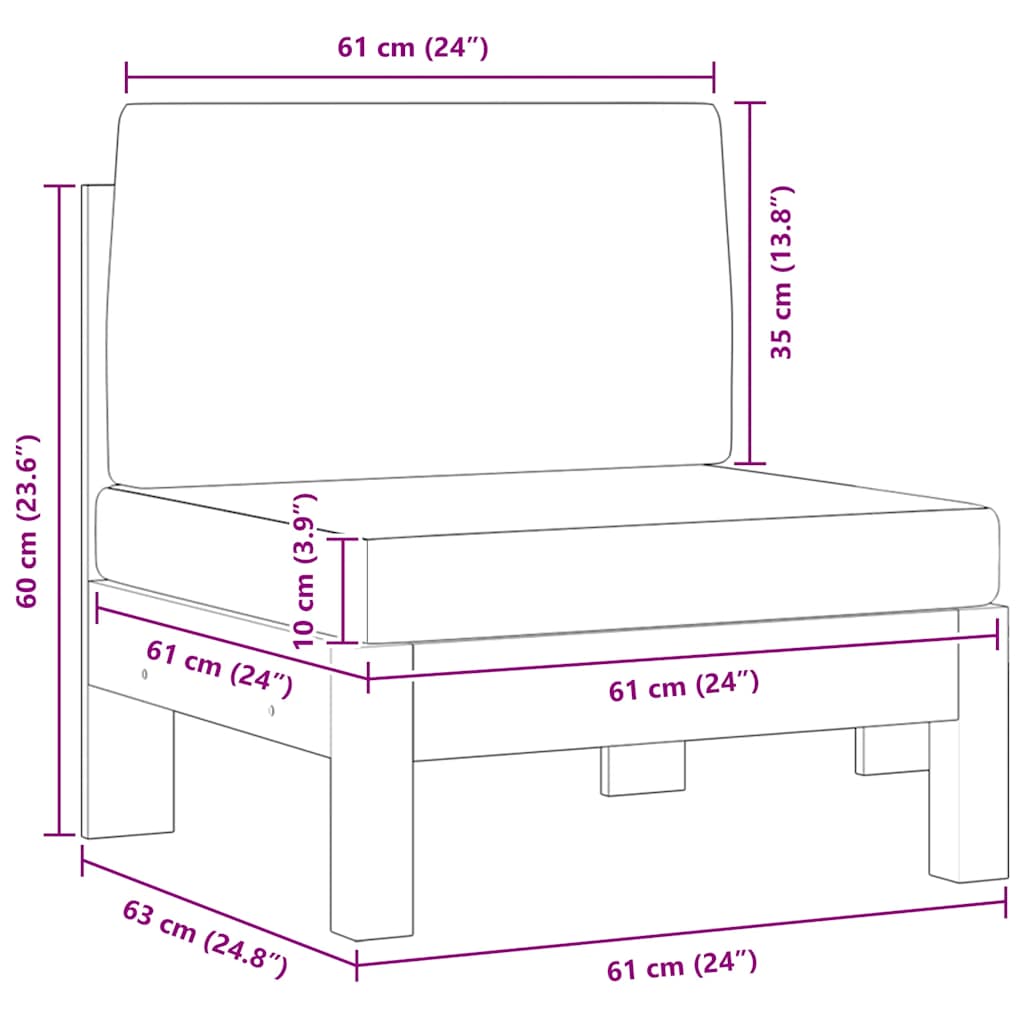 Mittelsofas 2 Stk. mit Cremeweißen Kissen Massivholz Akazie