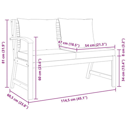 Gartenbank 114,5 cm mit Cremeweißen Kissen Massivholz Akazie