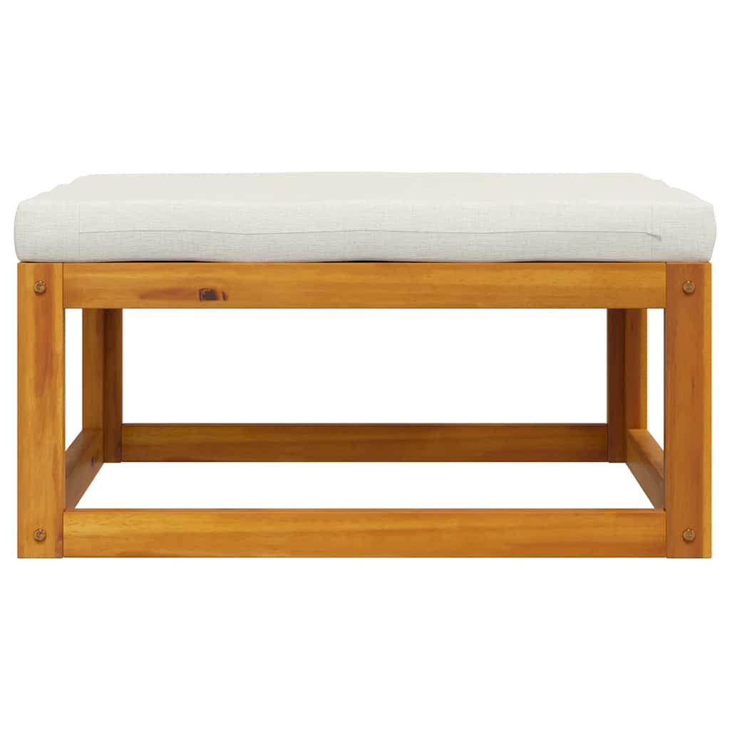 Fußhocker mit Cremeweißem Polster Akazie Massivholz