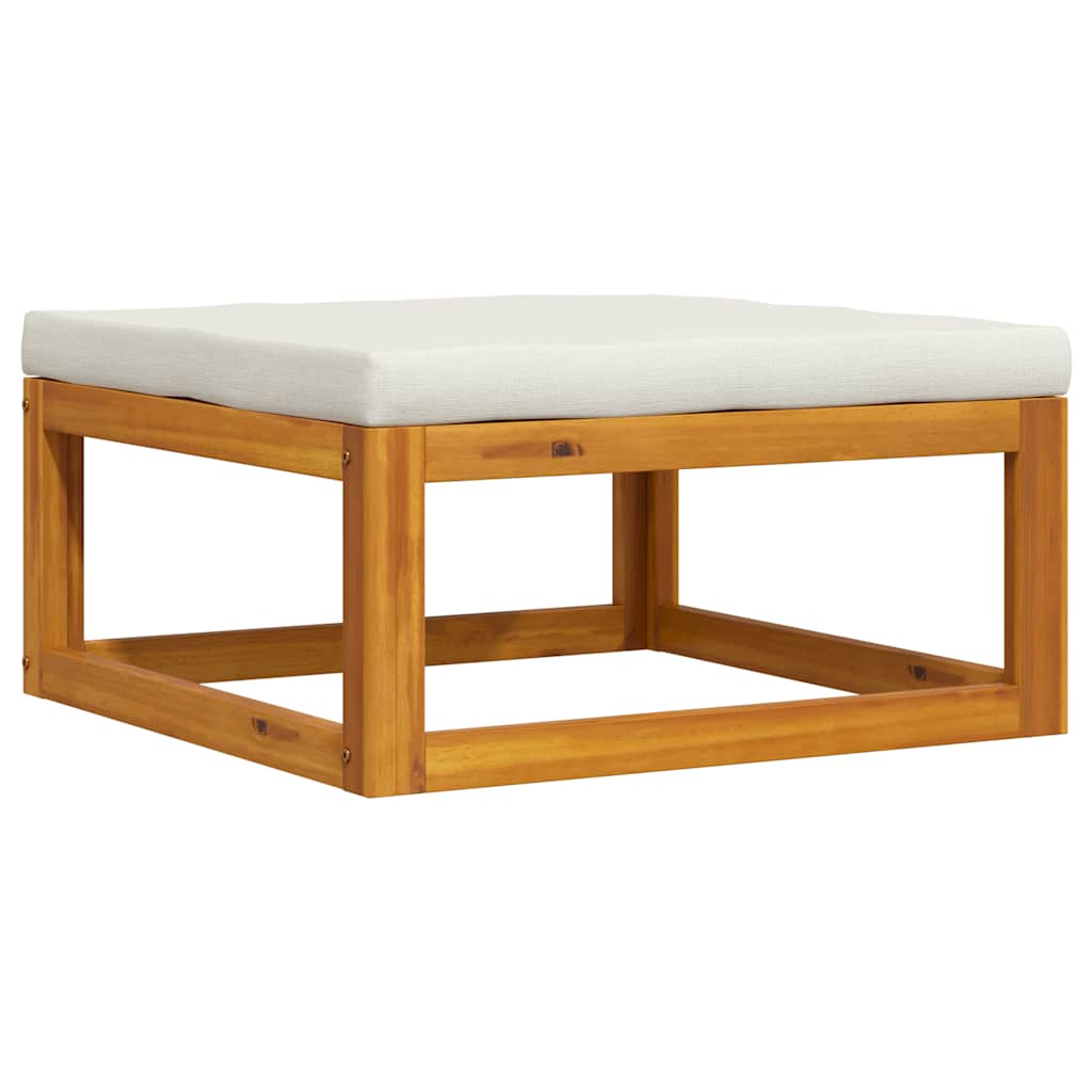 Fußhocker mit Cremeweißem Polster Akazie Massivholz